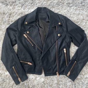BLANKNYC Faux Black Leather Moto Jacket w/ Gold Detail